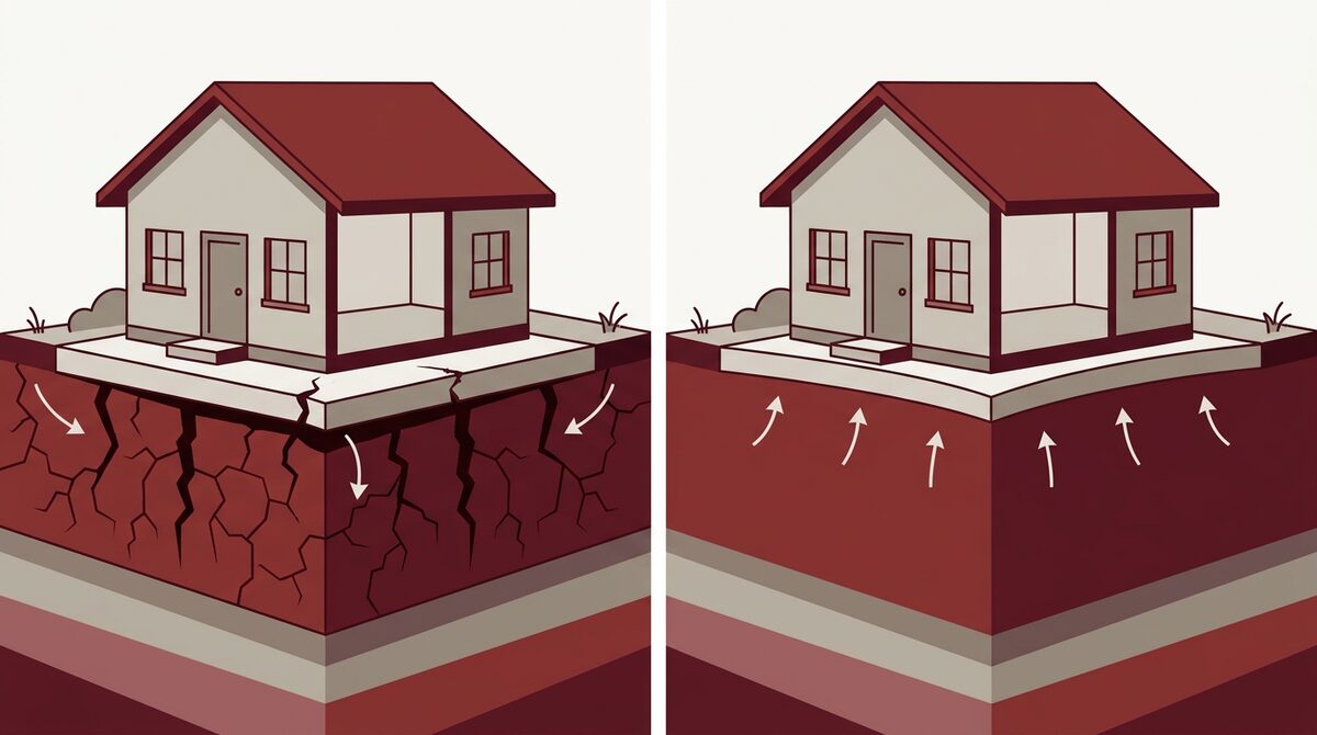 Diagram of Blackland Prairie clay shrinking and swelling beneath a home